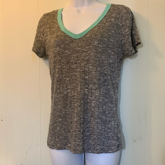 American Dream Gray & Aqua (Blue) V-neck Women's Casual T-shirt size L - Picture 7 of 16